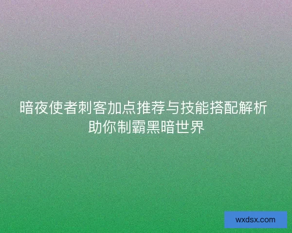暗夜使者刺客加点推荐与技能搭配解析 助你制霸黑暗世界