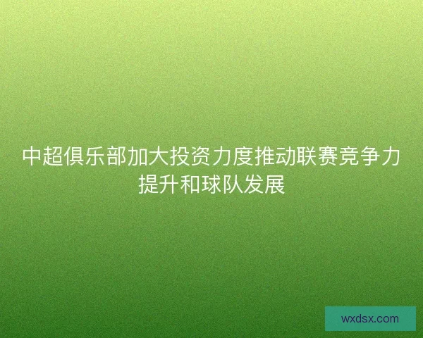中超俱乐部加大投资力度推动联赛竞争力提升和球队发展