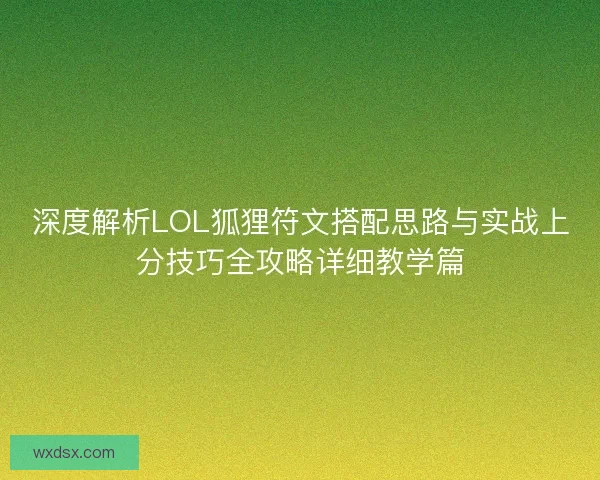 深度解析LOL狐狸符文搭配思路与实战上分技巧全攻略详细教学篇